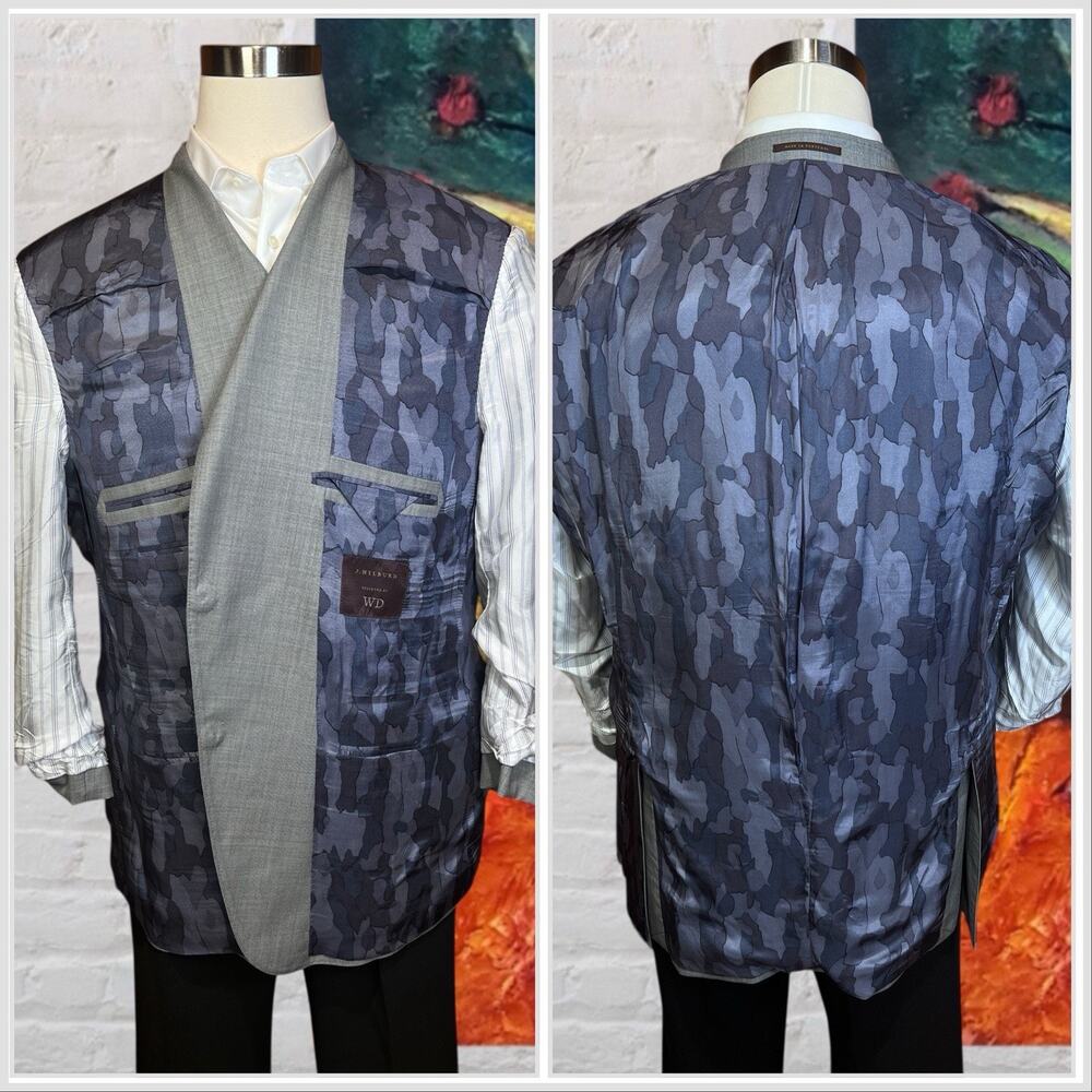 J Hilburn Custom 48-49S Gray Blue Undertones Finely Woven Blazer Short Arms - Picture 7 of 16